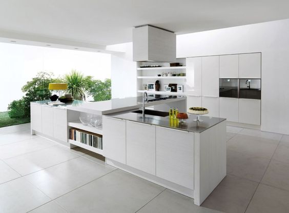 Cabinet Dapur Berwarna Putih dari Bahan Stainless Steel