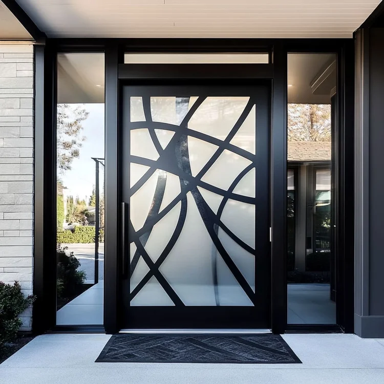 Kusen pintu aluminium geometris kombinasi kaca