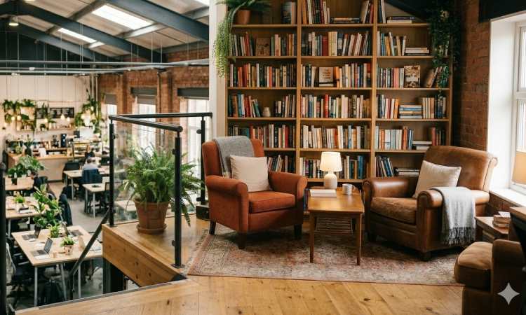 Coworking space dengan ruang baca, Sumber: Gemini AI