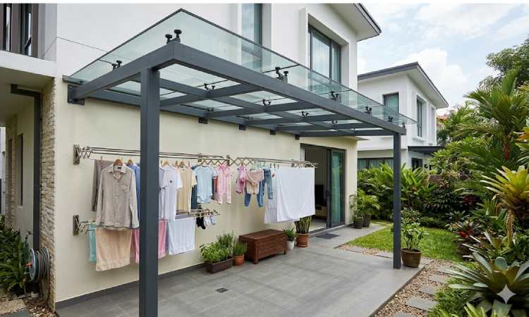 Jemuran Semi-Outdoor dengan Kaca Tempered, Sumber: Gemini AI
