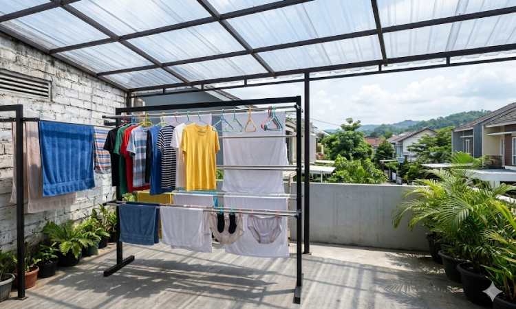 Jemuran Vertikal dengan Kanopi UPVC Transparan, Sumber: Gemini AI
