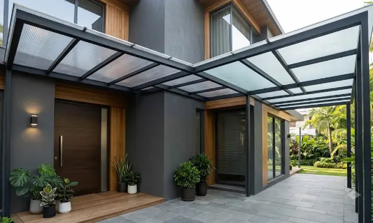 Kanopi Kombinasi Kaca Film Frozen dan Aluminium Solartuff, Sumber: AI
