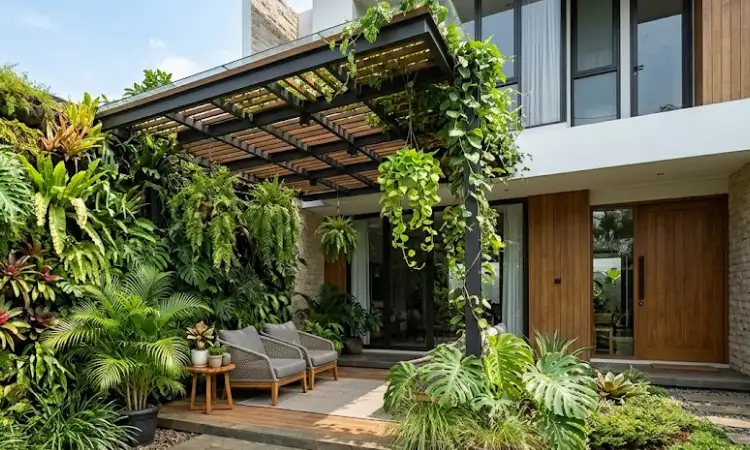 Kanopi dengan taman vertikal, Sumber: AI