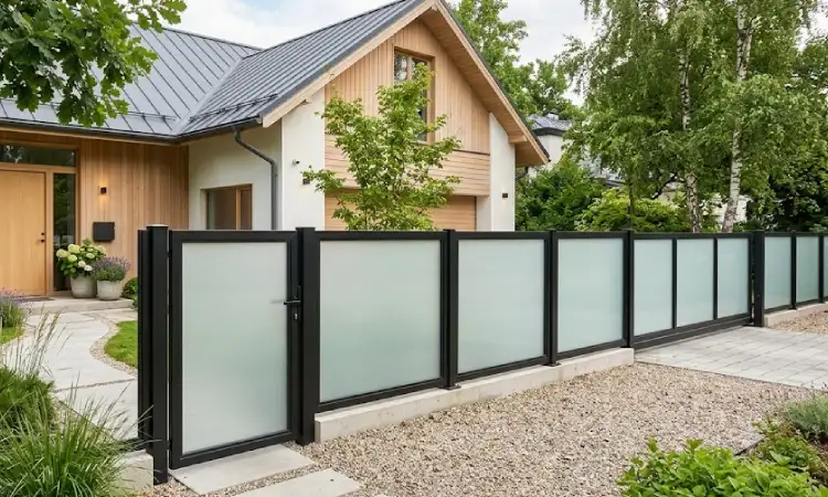 Pagar Bermaterial Forted Glass Berbingkai Hitam, Sumber: AI